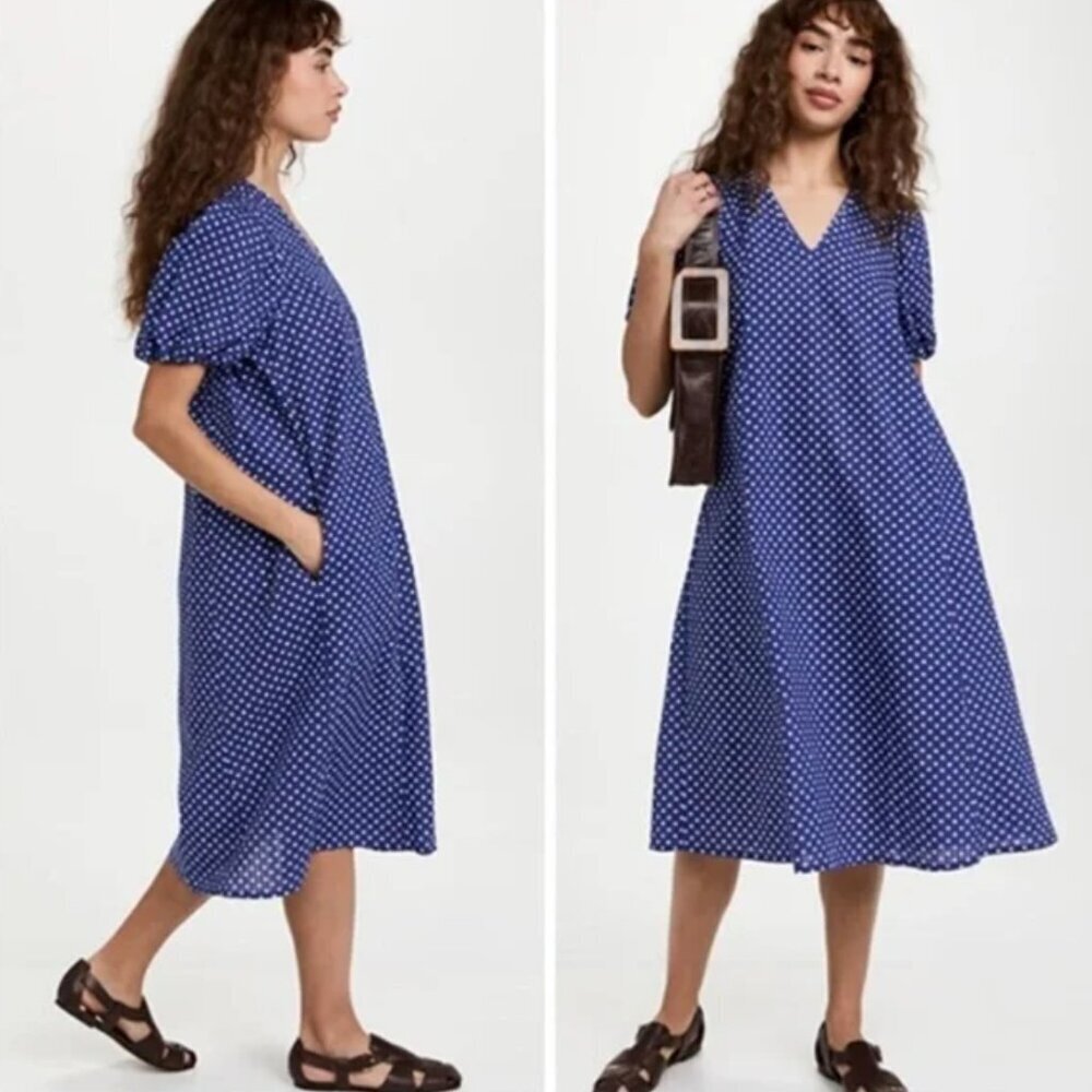 Baum Und Pferdgarten Awa Blue & White‎ Polka Dot Midi Dress 36/4/S